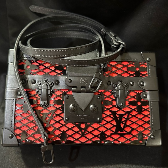 Louis Vuitton Petite Malle Red Black Leather Black Hardware RARE - Picture 2 of 12